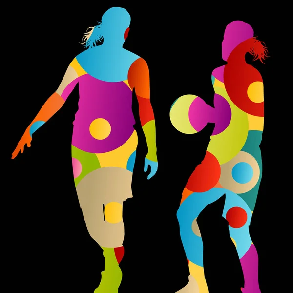 Basketball players active women sport silhouettes abstract backg — Stock Vector