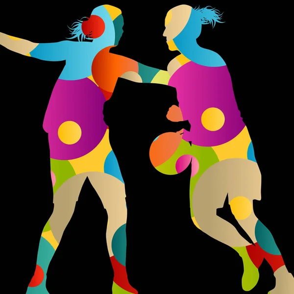 Jogadores de basquete mulheres ativas silhuetas esportivas backg abstrato — Vetor de Stock