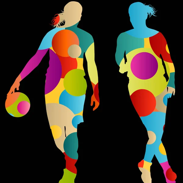 Giocatori di basket donne attive silhouette sportive astratto backg — Vettoriale Stock