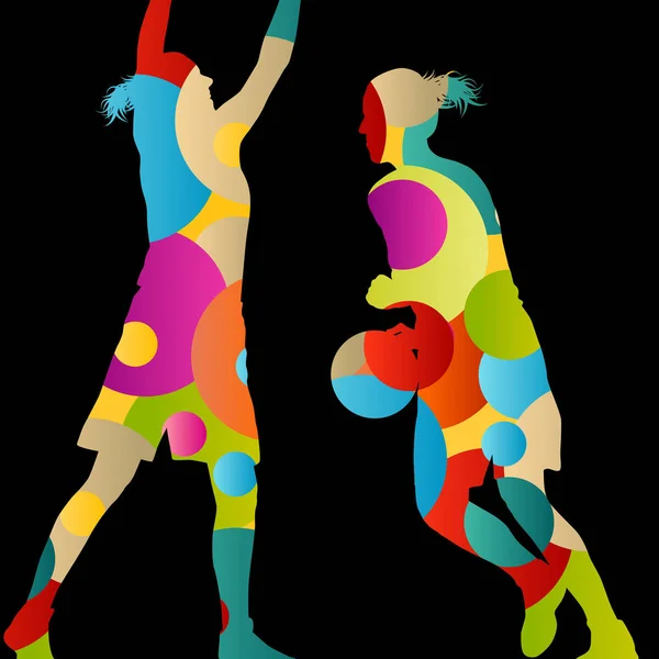 Basketbal spelers actieve vrouwen sport silhouetten abstracte backg — Stockvector