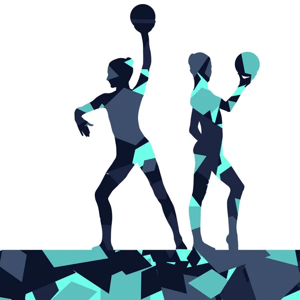 Gimnasta mujeres con bola en fondo abstracto mosaico illustrati — Vector de stock