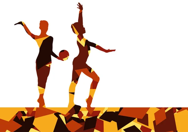 Gymnast kvinnor med boll i abstrakt bakgrund mosaik illustrati — Stock vektor