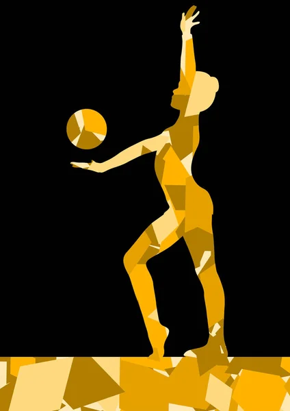 Gymnaste femmes avec balle dans fond abstrait mosaïque illustrati — Image vectorielle