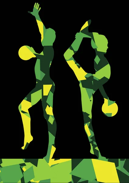 Gymnaste femmes avec balle dans fond abstrait mosaïque illustrati — Image vectorielle