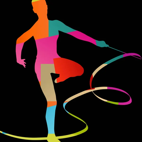 Menina calistênica esporte ginasta silhueta acrobacias voando costela —  Vetores de Stock