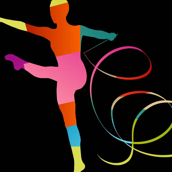 Meisje gymnastiek sport gymnast silhouet acrobatiek vliegende rib — Stockvector