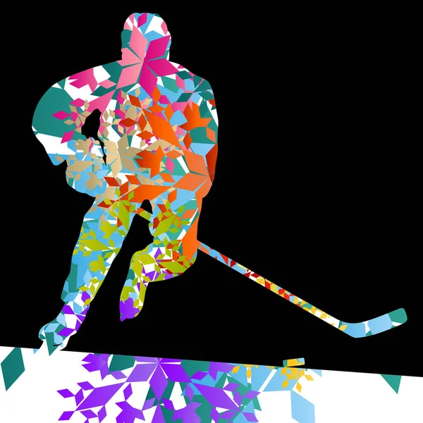Buz kar taneleri vektör abs yapılan hokey oyuncu spor siluet — Stok Vektör