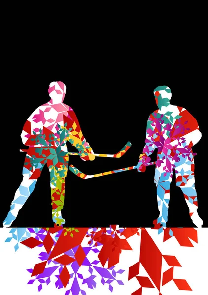 Silhouette sport joueur de hockey faite de flocons de glace vecteur abs — Image vectorielle