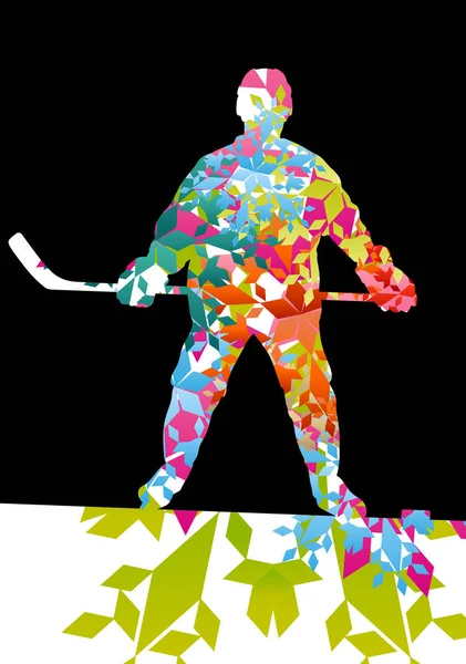 Hockey player sport silhouette made of ice snowflakes vector abs — Stock Vector