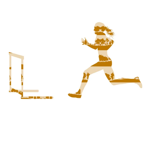 Жінка спортсменка перешкоджає гонці Векторний фон концепції, зроблені на передньому плані — стоковий вектор