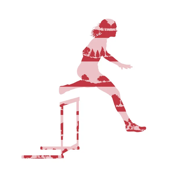 女子运动员跨栏比赛矢量背景概念所作的前 — 图库矢量图片