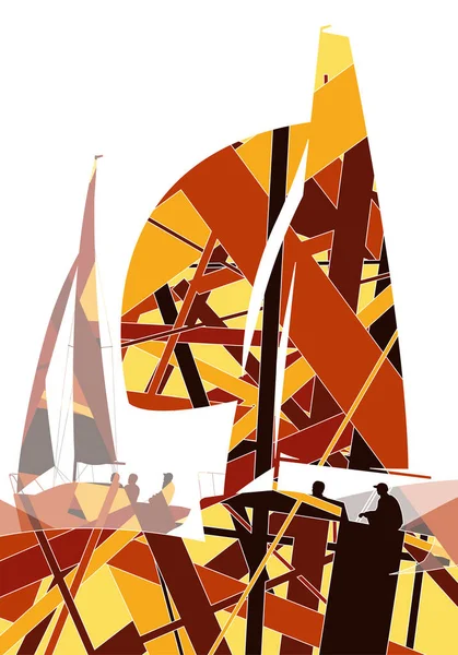 Matelots yachts en mer abstrait ligne graphique mosaïque fond il — Image vectorielle