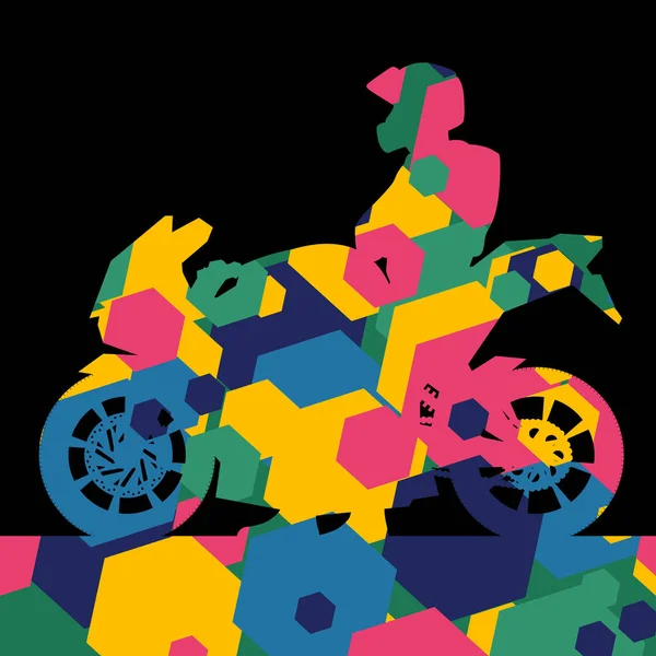 Olahraga pengendara sepeda motor siluet di abstrak lilin sisir - Stok Vektor