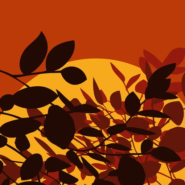 Bosque follaje selva hojas fondo con puesta de sol — Vector de stock