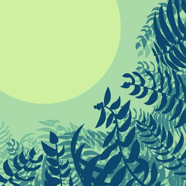 Lesa džungli listoví listy pozadí s západ slunce — Stockový vektor