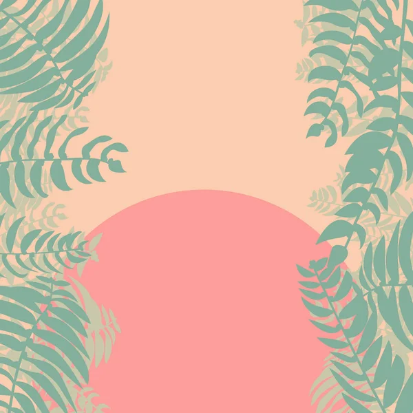 Bosque follaje selva hojas fondo con puesta de sol — Vector de stock