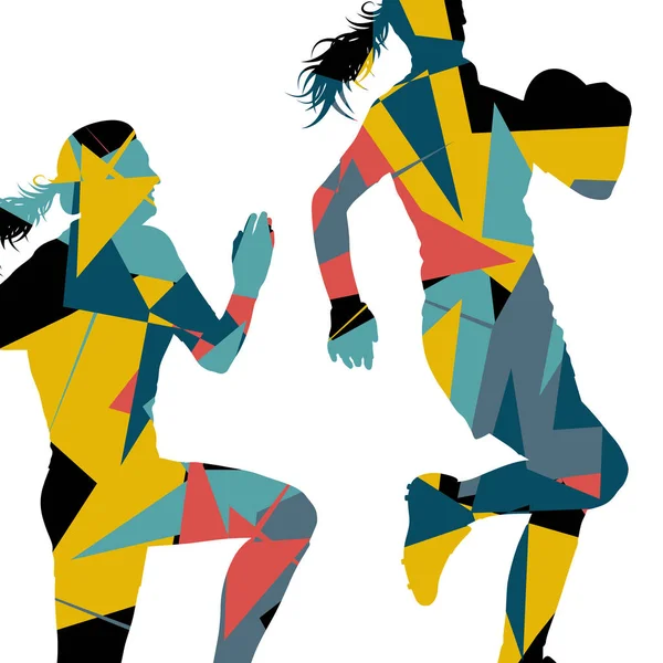 Активні жінки регбісти молоді здорові спортивні силуети abstr — стоковий вектор