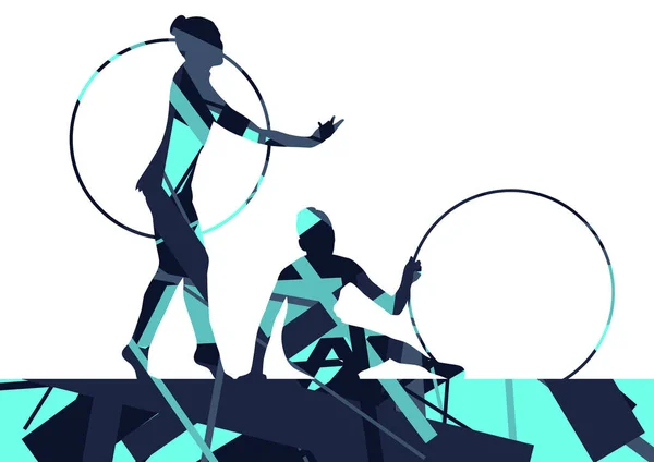 Ragazza calistenics sport ginnasta silhouette con anello di filatura in — Vettoriale Stock