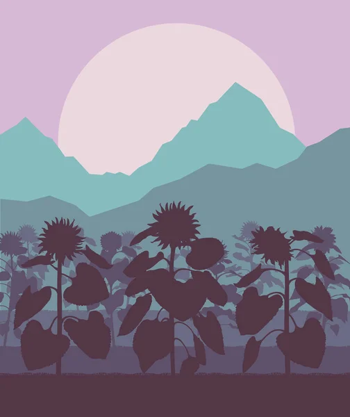 Квітучі соняшники поле Векторний фон пейзаж — стоковий вектор