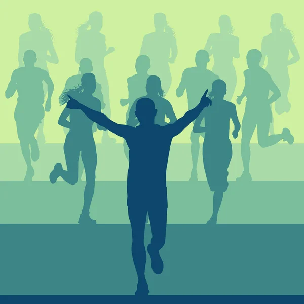 Běh maraton lidé skupiny vektorové ilustrace — Stockový vektor