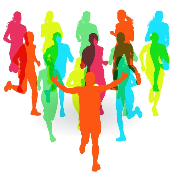 Correr maratón personas grupo vector ilustración — Vector de stock