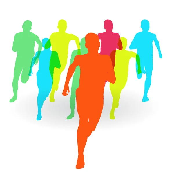 Correndo maratona pessoas grupo vetor ilustração —  Vetores de Stock
