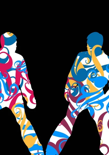 Boxe active jeunes hommes boîte sport silhouettes vecteur abstrait mo — Image vectorielle