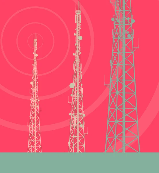 Torre di telecomunicazione con antenne televisive e satellite d — Vettoriale Stock