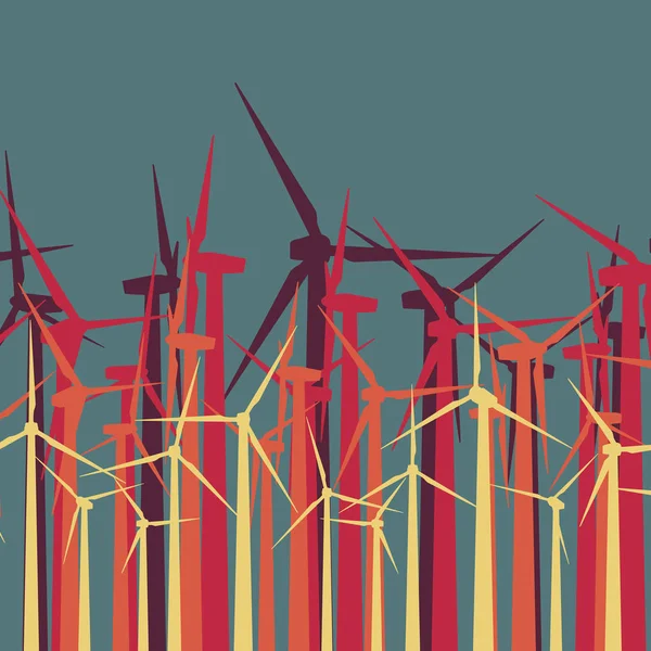 Rüzgar türbinleri yüksek gerilim yeşil enerji üretmek alternatif pow — Stok Vektör