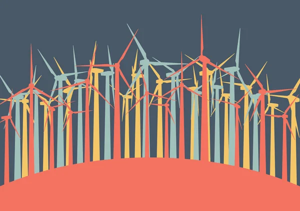 Rüzgar türbinleri yüksek gerilim yeşil enerji üretmek alternatif pow — Stok Vektör