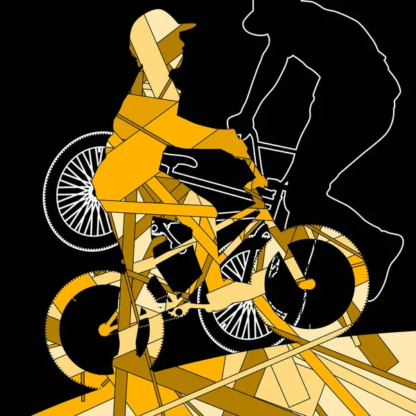 Niños ciclistas extremos jóvenes y activos silueta deportiva — Archivo Imágenes Vectoriales