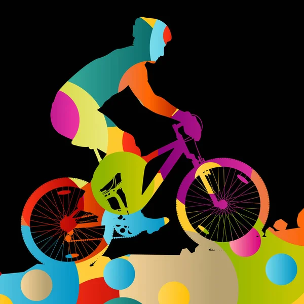 Cyclist active man bicycle riders in abstract sport landscape ci — Stock Vector