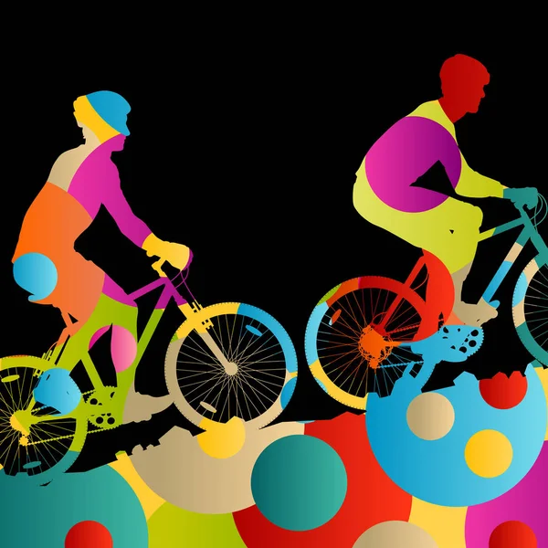 骑自行车的人积极的人骑自行车的人，在抽象的体育景观 ci — 图库矢量图片