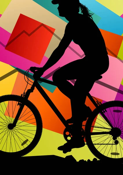 骑自行车的人主动女人骑自行车的人，在抽象的体育景观 b — 图库矢量图片