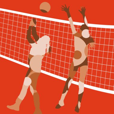 Aktif genç Kadınlar Voleybol oyuncu spor siluetleri abstra içinde
