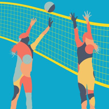 Aktif genç Kadınlar Voleybol oyuncu spor siluetleri abstra içinde