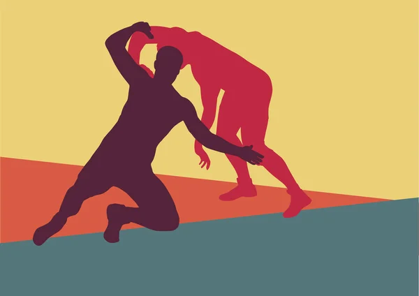 Wrestling aktivní muži bojovat akce řeckého římské sportovní silueta v — Stockový vektor