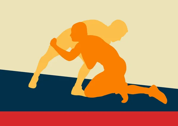 Birkózás aktív férfiak elleni küzdelem cselekvési görög római sport silhouette v — Stock Vector