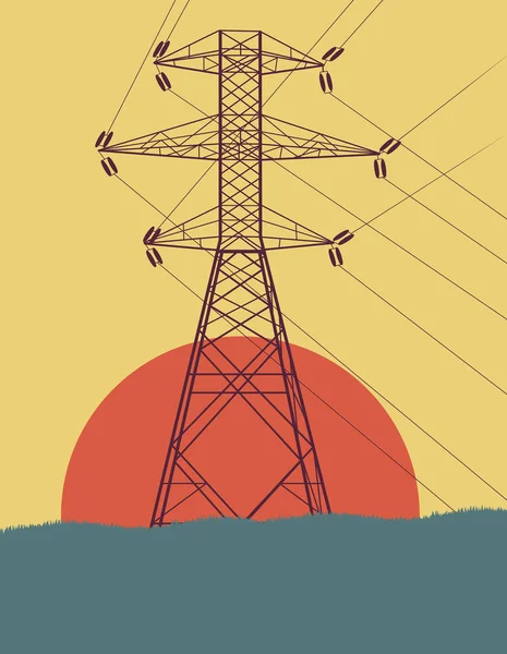 Distribución de energía torre de línea de alta tensión con cables vec — Archivo Imágenes Vectoriales