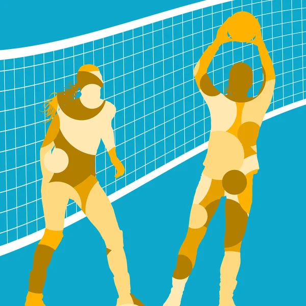 Aktive junge Volleyballerinnen zeigen sportliche Silhouetten in Abstraktion — Stockvektor