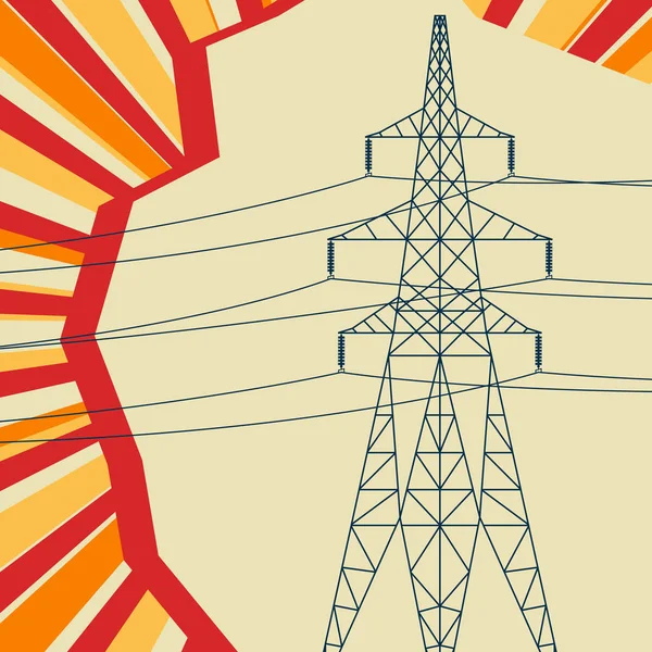 Distribución de energía torre de línea de energía de alto voltaje con electroma — Vector de stock