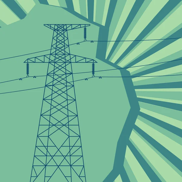 Distribuição de energia torre de linha de alta tensão com eletroma — Vetor de Stock