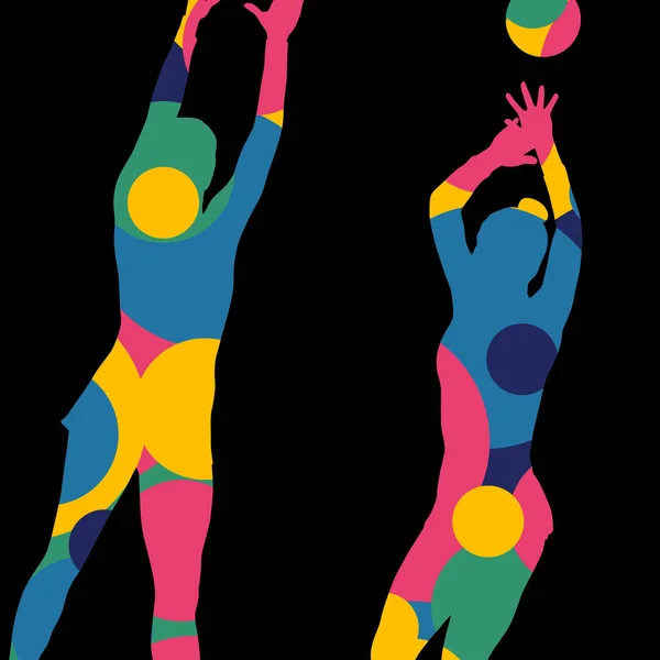 Ginnasta donna silhouette con palla astratta mosaico dettagliato indietro — Vettoriale Stock