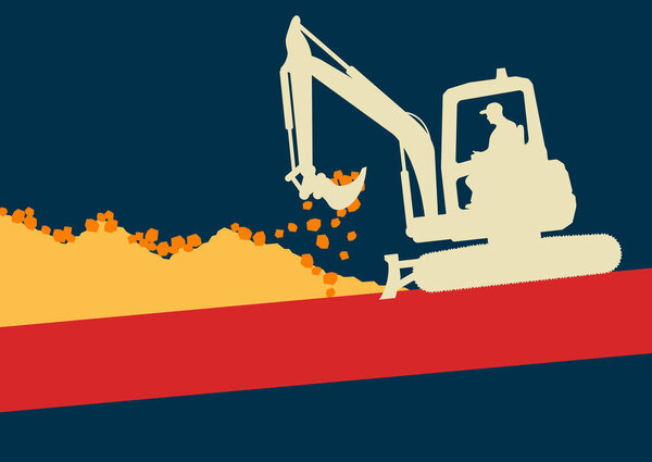 Мини экскаватор с рабочим внутри кабины, работающим в строительстве
 