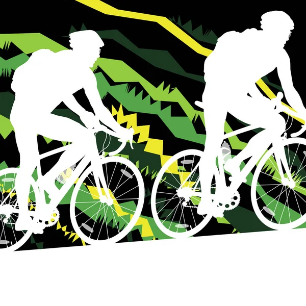 Deporte ciclistas de carretera silueta de bicicleta en mosaico abstracto bac — Vector de stock