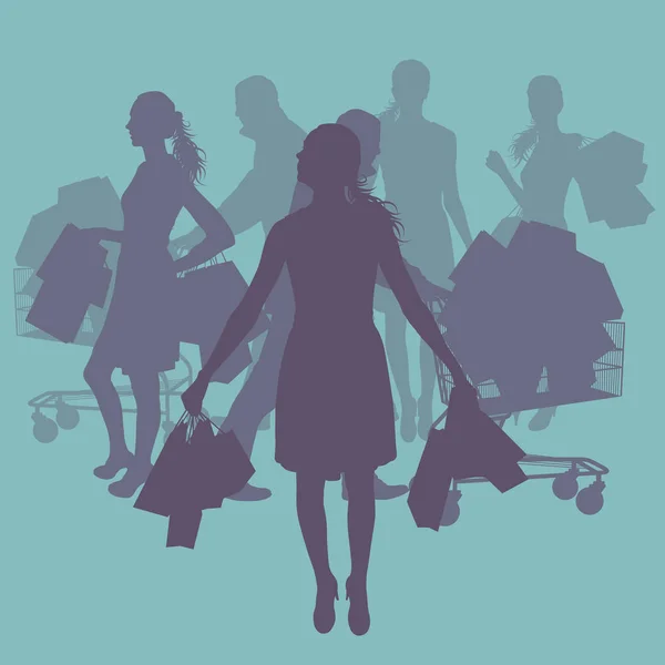 Kobieta z torby na zakupy stojący szczęśliwy wektor — Wektor stockowy