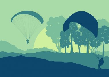 Yamaç paraşütü atlama manzara vektör arka plan afiş için