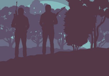 Hunter Orman ağaçları manzara vektör ile silahlı