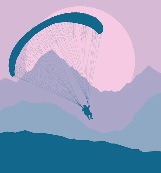 Paragliding jump landscape vector background untuk poster - Stok Vektor