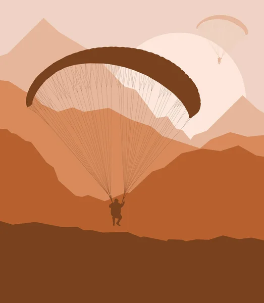 Paragliding jump landscape vector background for poster — Stock Vector